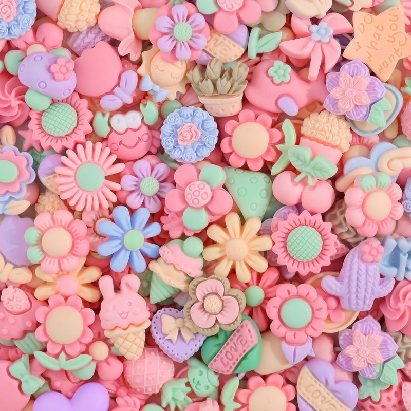 Glitzest 100PCS TINKRSTUFF Macaroon Flower Slime Charms Cute Flatback Resin Charms For Slime, Kawaii Random Decoden Charm for Embellishments Phone Junk Case Charms Bulk,Hairpins Scrapbooking Crafting DIY Decor - Image 1